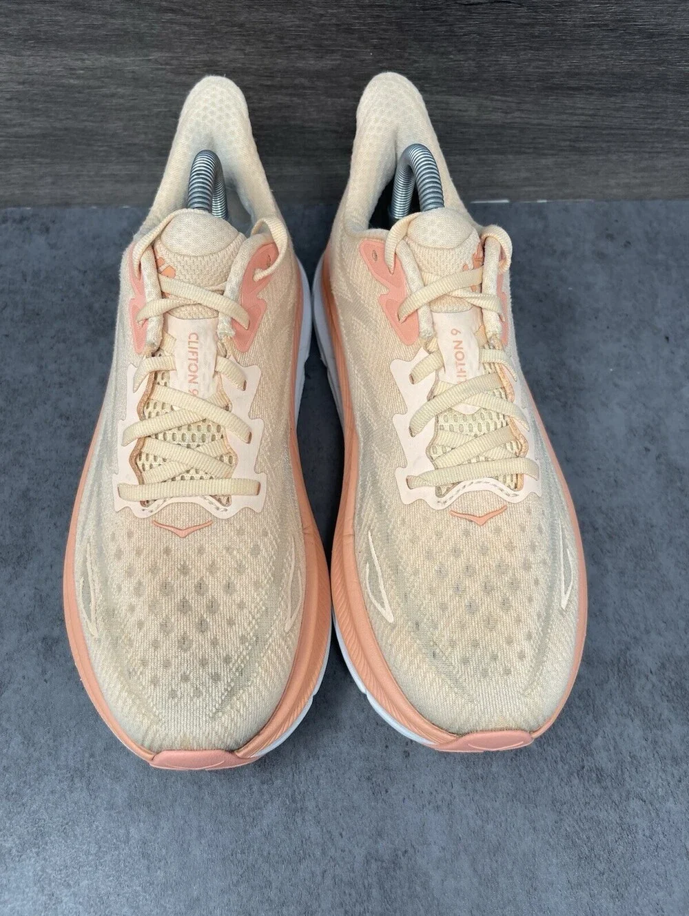 HOKA Clifton 9 Womens Size 8.5 Cantaloupe White Road Running Walking Shoes